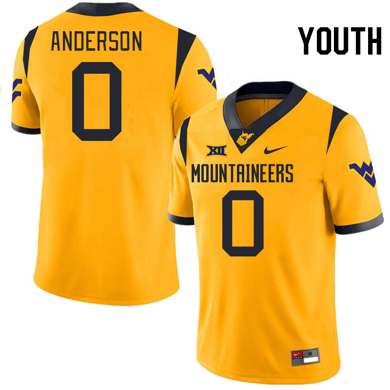 Youth #0 Jaylen Anderson West Virginia Mountaineers College 2024 New Uniforms Football Jerseys Stitc